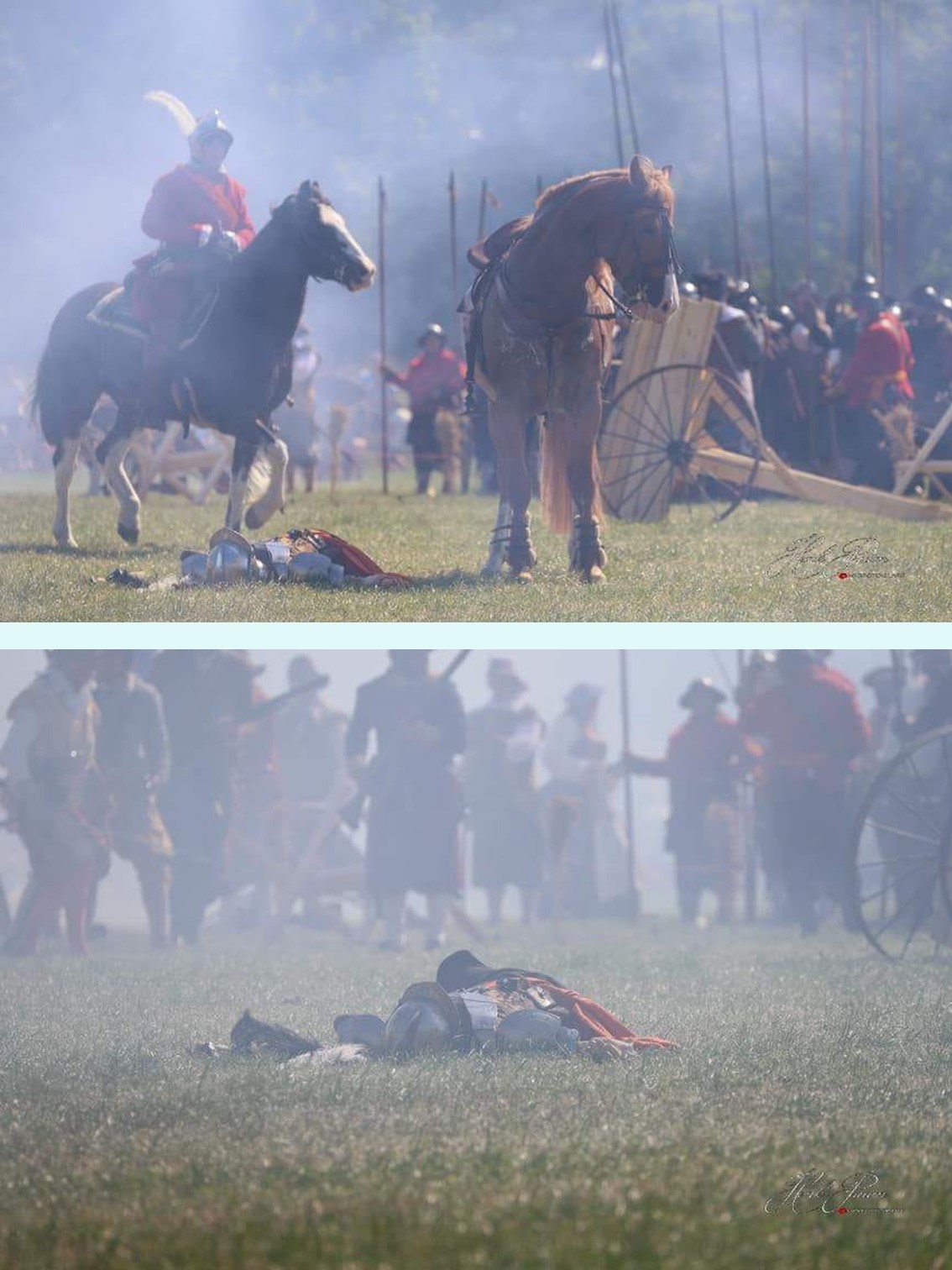 Re-enactment van Lodewijk die van zijn paard is gevallen.   